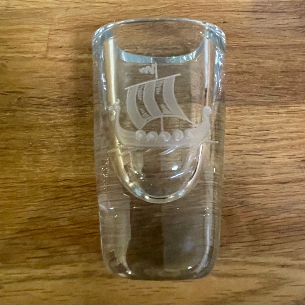 Vintage MCM Stromberg Art Crystal Mini Vase with Viking Ship *Signed/Numbered*